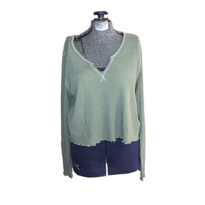 American Eagle Green Waffle Knit Long Sleeve Crop Top XL
